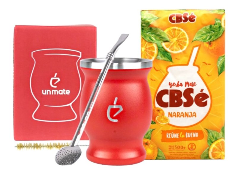 Un Mate Set červený + Yerba Mate dle výběru - Příchuť: CBSé Silueta Naranja