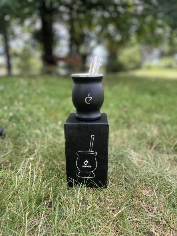 Set Un Mate - černé nerezové matero + bombilla + štěteček
