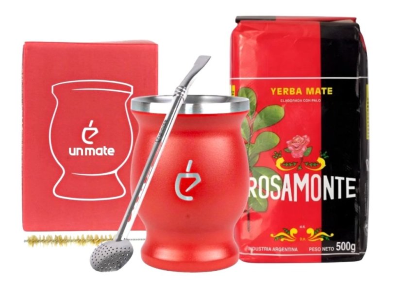 Un Mate Set červený + Yerba Mate dle výběru - Příchuť: CBSé Silueta Naranja