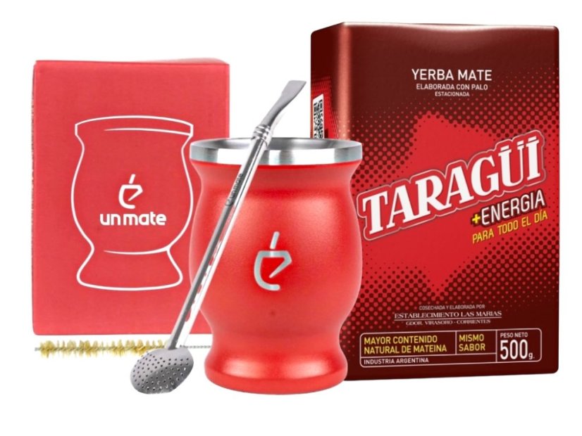 Un Mate Set červený + Yerba Mate dle výběru - Příchuť: CBSé Silueta Naranja