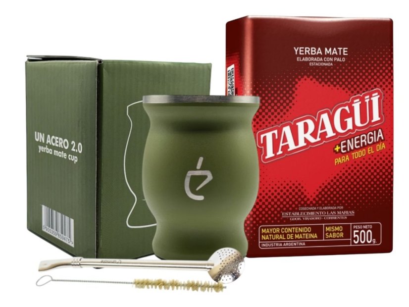 Un Mate Set zelený + Yerba Mate dle výběru - Příchuť: CBSé Silueta Naranja