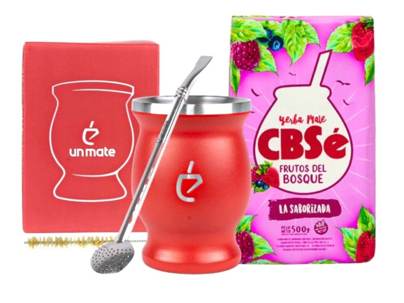 Un Mate Set červený + Yerba Mate dle výběru - Příchuť: CBSé Silueta Naranja