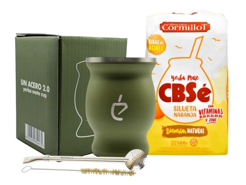 Un Mate Set zelený + Yerba Mate dle výběru - Příchuť: CBSé Silueta Naranja