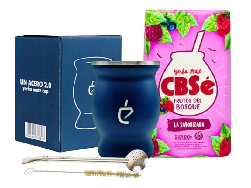 Un Mate Set modrý + Yerba Mate dle výběru - Příchuť: CBSé Naranja