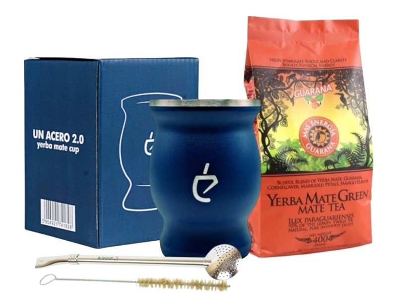 Un Mate Set modrý + Yerba Mate dle výběru - Příchuť: CBSé Naranja