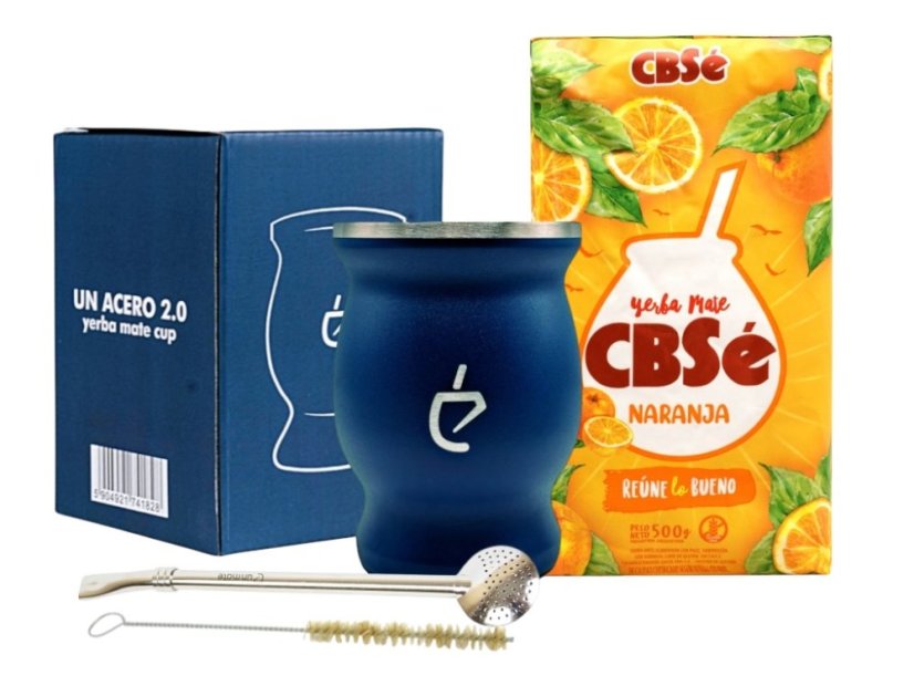 Un Mate Set modrý + Yerba Mate dle výběru - Příchuť: CBSé Naranja