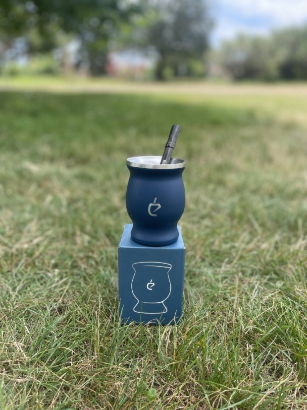 Set Un Mate - modré nerezové matero + bombilla + štěteček