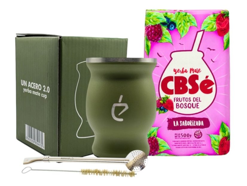 Un Mate Set zelený + Yerba Mate dle výběru - Příchuť: CBSé Silueta Naranja