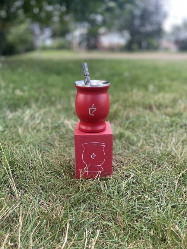 Set Un Mate - červené nerezové matero + bombilla + štěteček