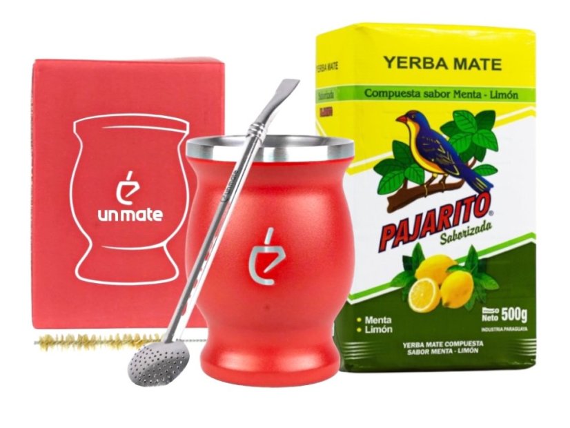 Un Mate Set červený + Yerba Mate dle výběru - Příchuť: CBSé Silueta Naranja