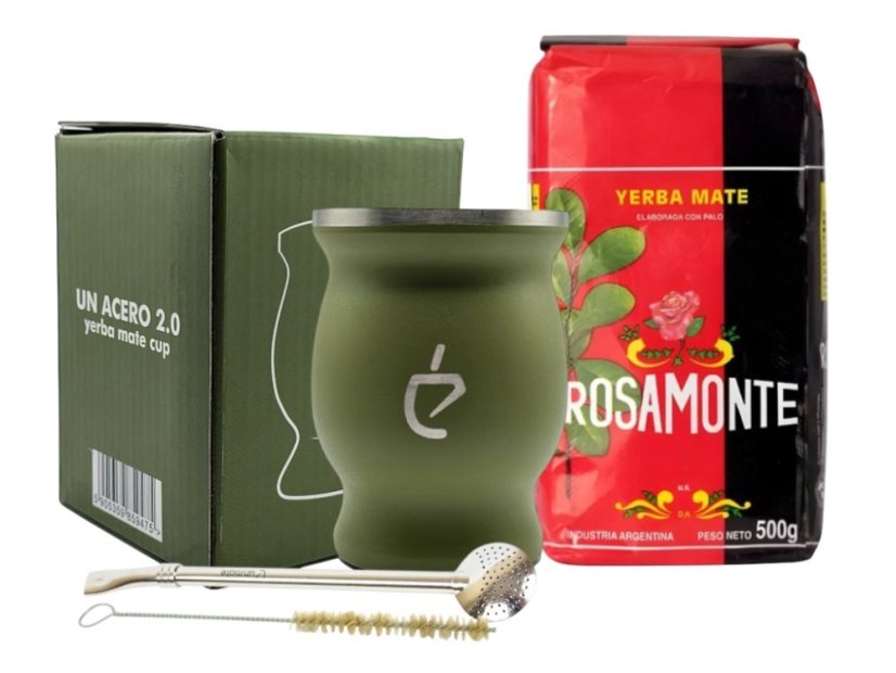 Un Mate Set zelený + Yerba Mate dle výběru - Příchuť: CBSé Silueta Naranja