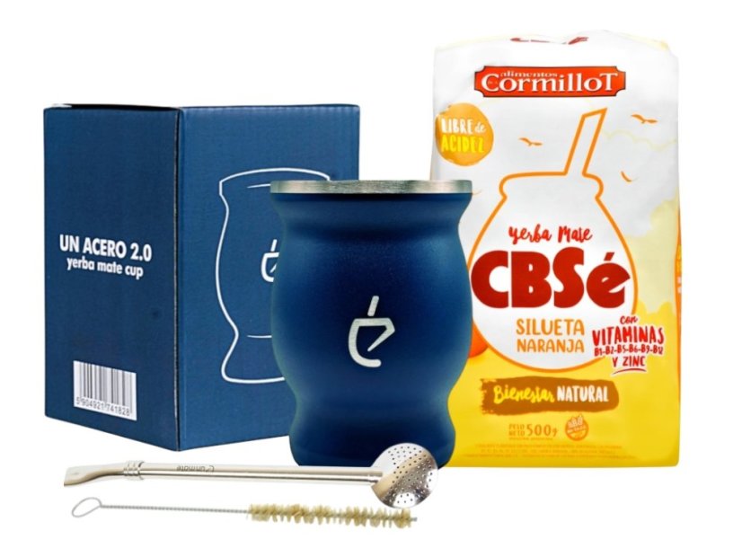 Un Mate Set modrý + Yerba Mate dle výběru - Příchuť: CBSé Naranja