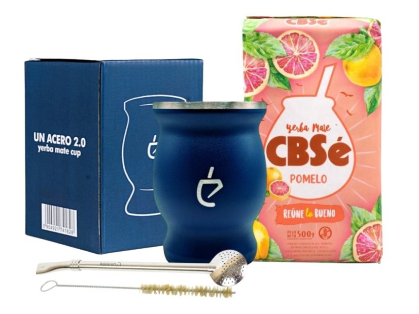Un Mate Set modrý + Yerba Mate dle výběru - Příchuť: CBSé Naranja