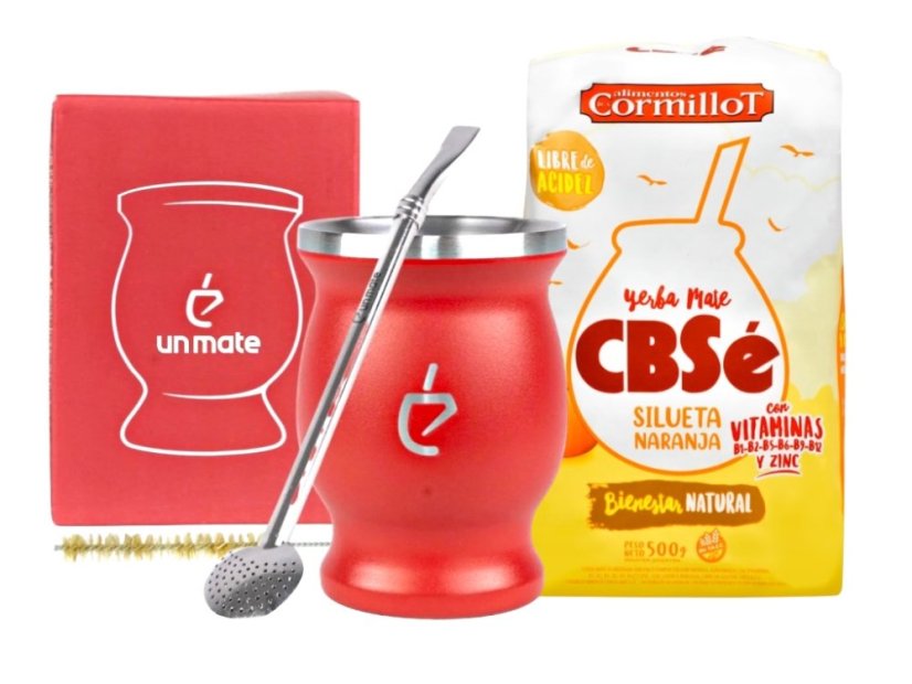 Un Mate Set červený + Yerba Mate dle výběru - Příchuť: CBSé Silueta Naranja