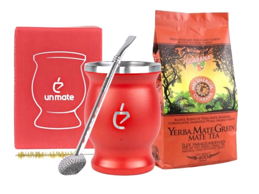Un Mate Set červený + Yerba Mate dle výběru - Příchuť: CBSé Silueta Naranja